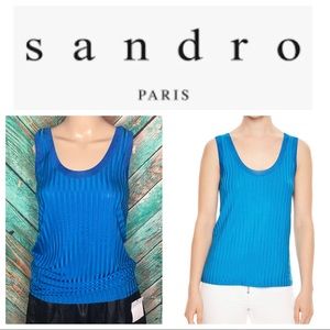 Sandro Actrice Turquoise Ribbed Knit Tank Top